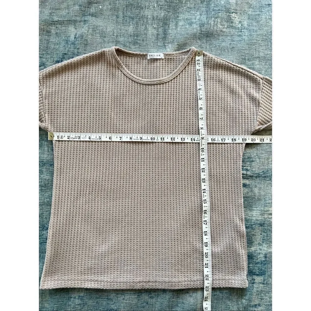 Ekouaer Mauve Beige Long Sleeve and Shorts Waffle Knit Pajamas Set Small